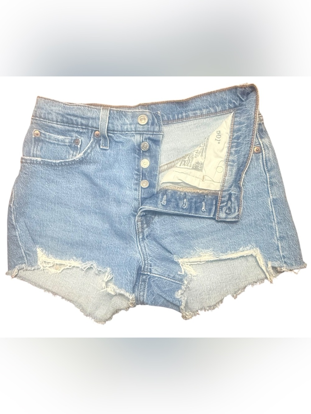 Levi's Distressed High Waisted Light Blue Denim Cutoff Shorts Size 27